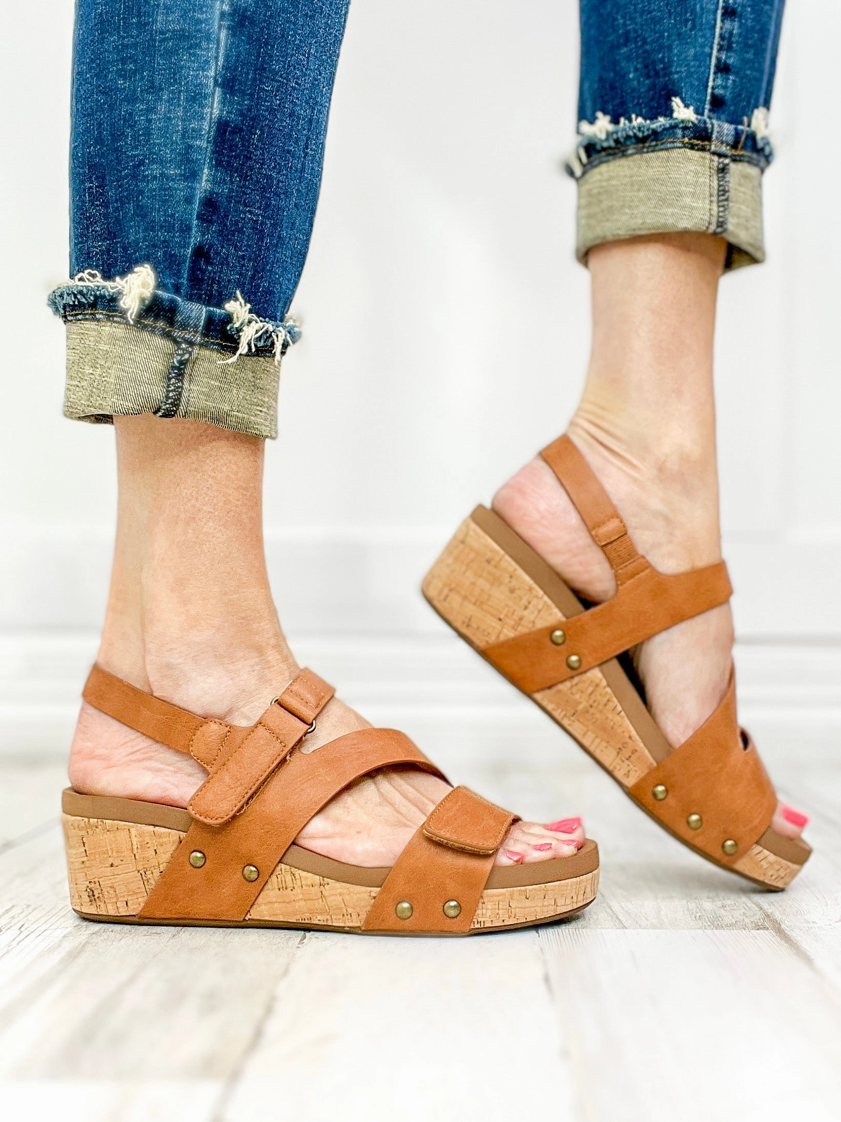 Corkys Rain Check Wedge Sandals in Cognac