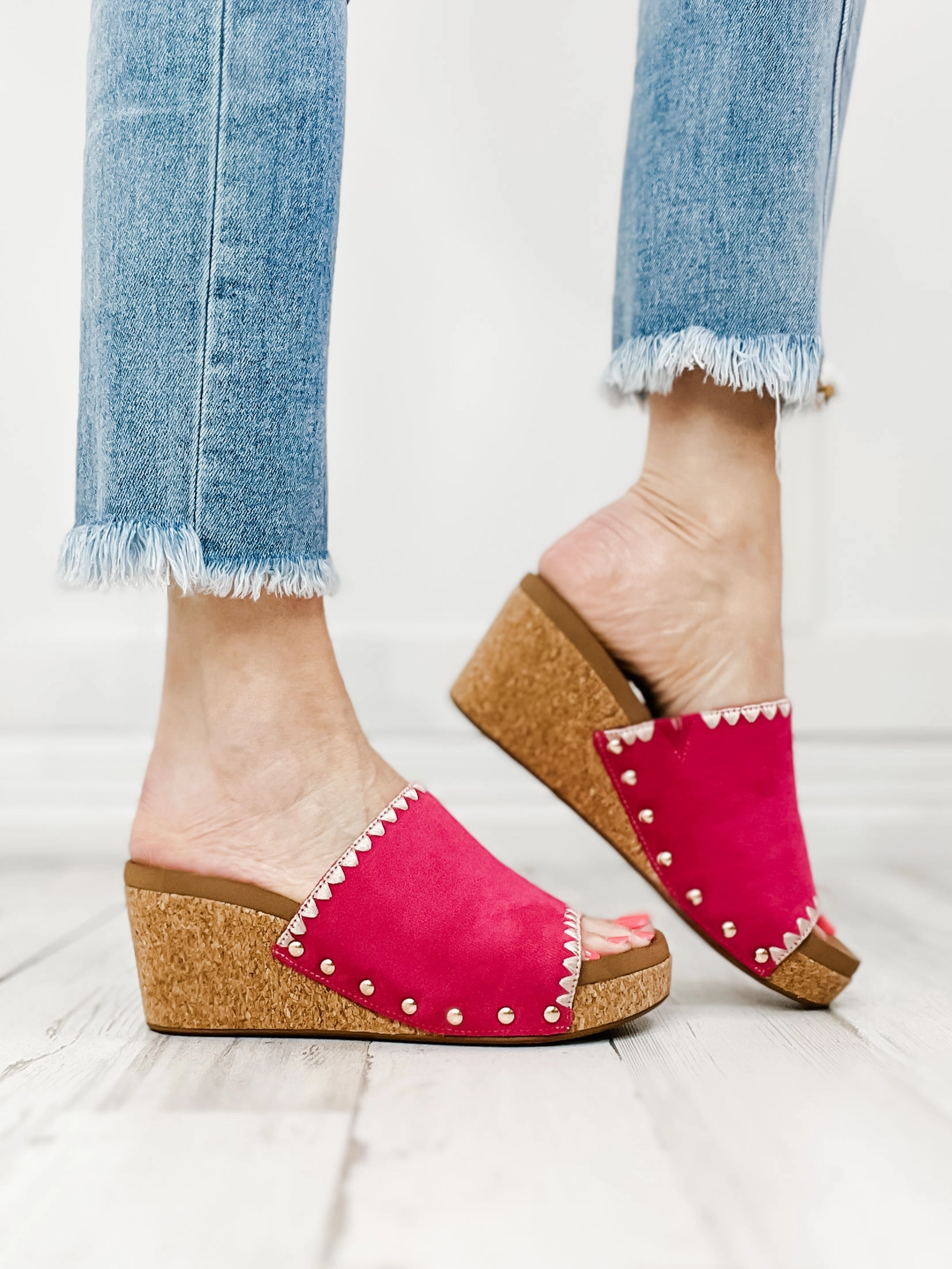 Corkys Stitch N Slide Wedges in Fuchsia
