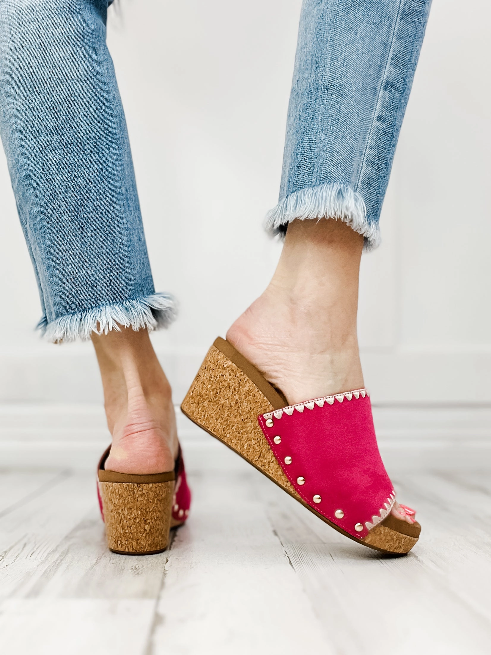 Corkys Stitch N Slide Wedges in Fuchsia