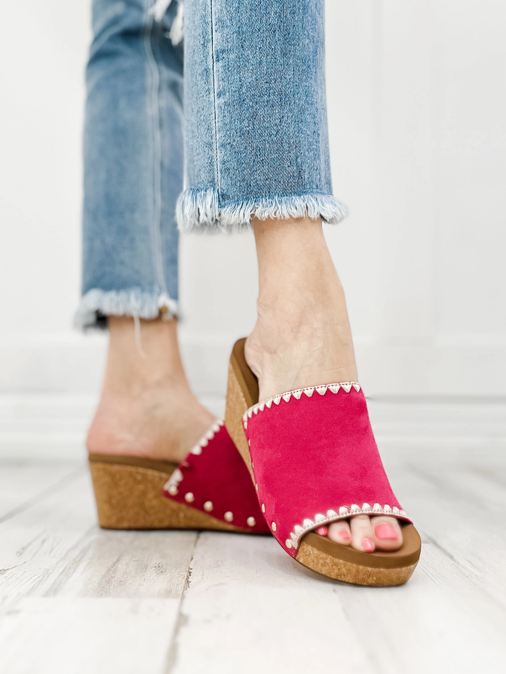 Corkys Stitch N Slide Wedges in Fuchsia