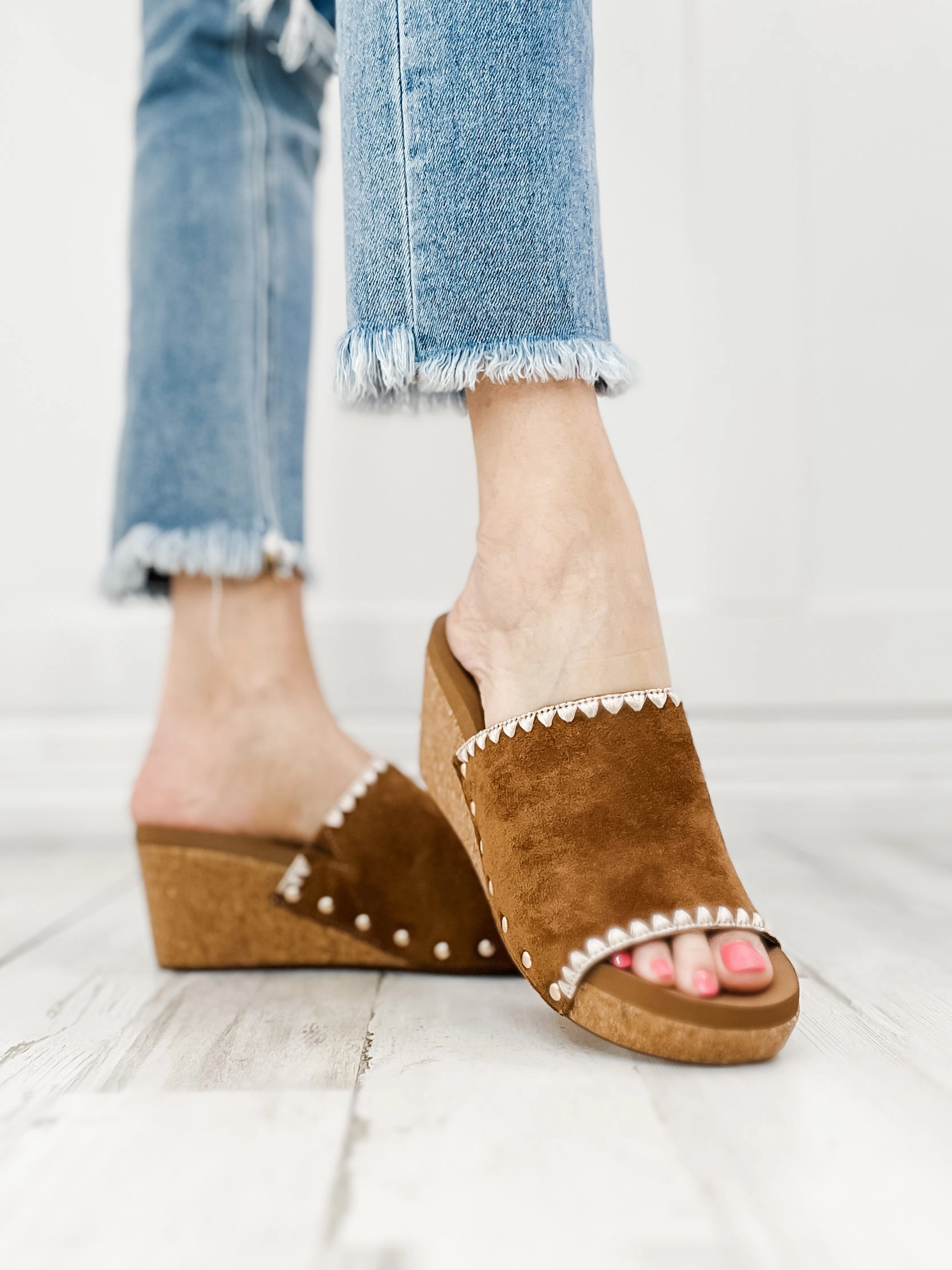 Corkys Stitch N Slide Wedges in Tobacco