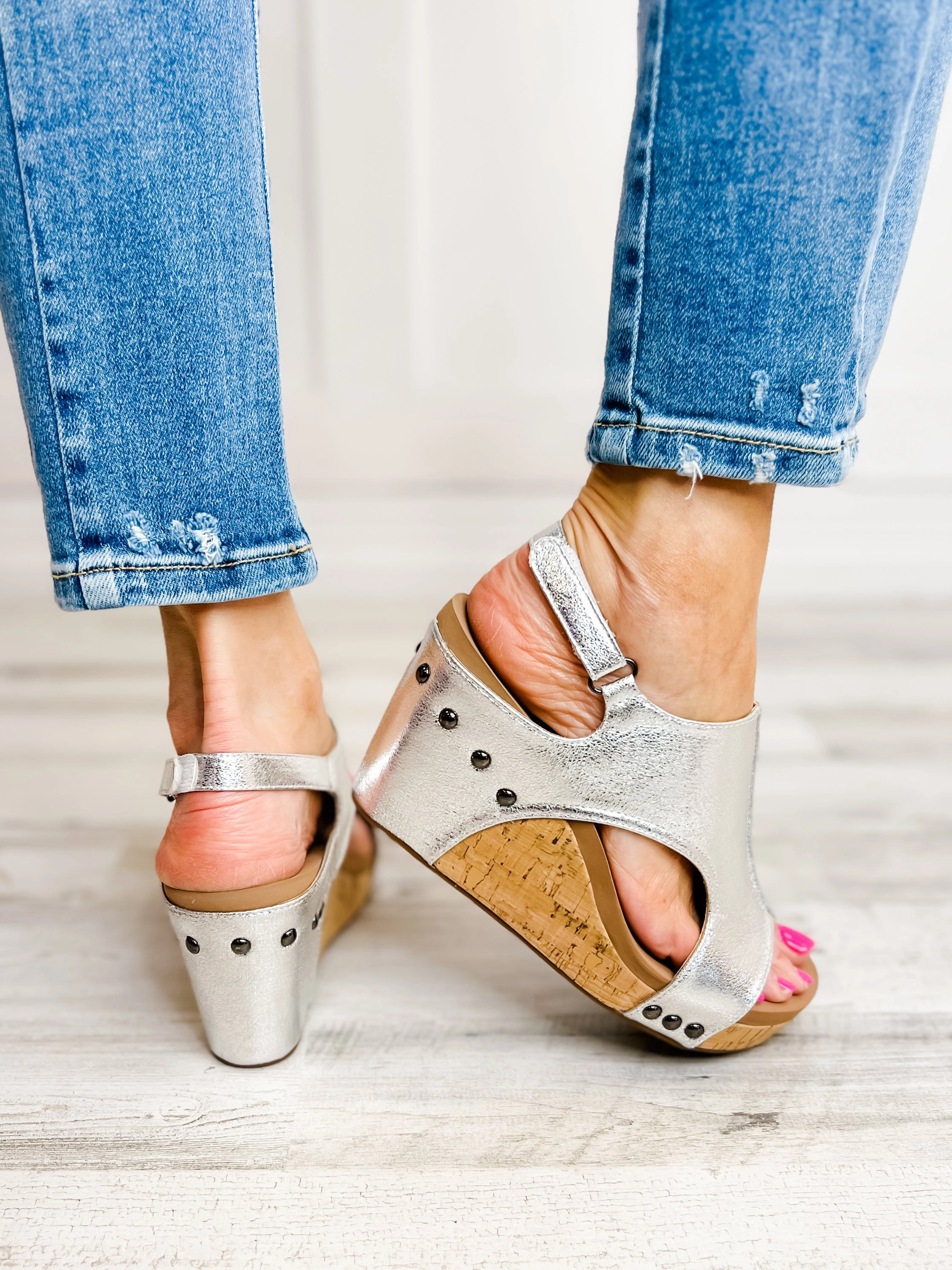 Corkys Tiffanee Silver Wedge Sandal