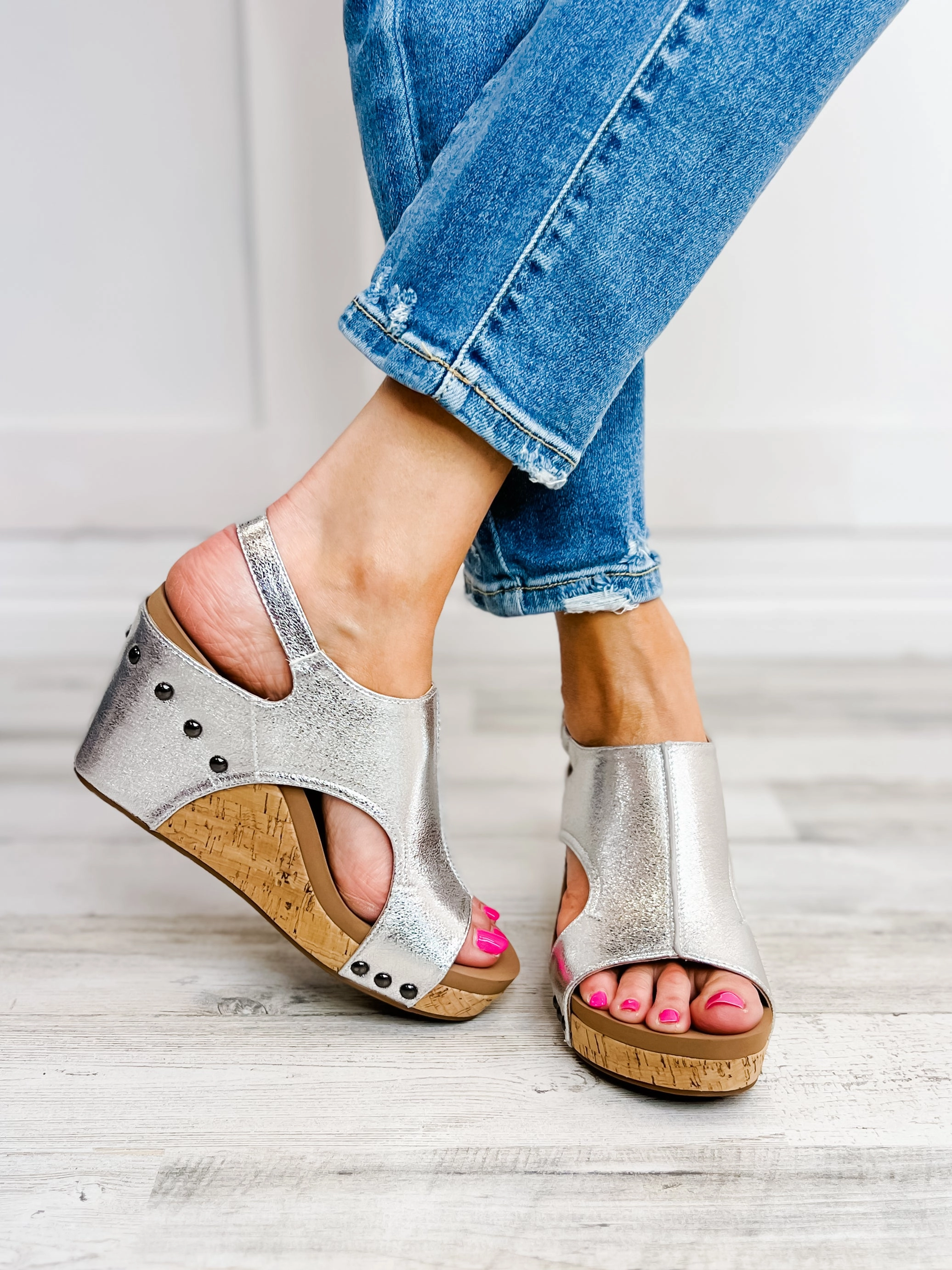 Corkys Tiffanee Silver Wedge Sandal
