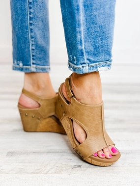 Corkys Tiffanee Taupe Smooth Wedge Sandal