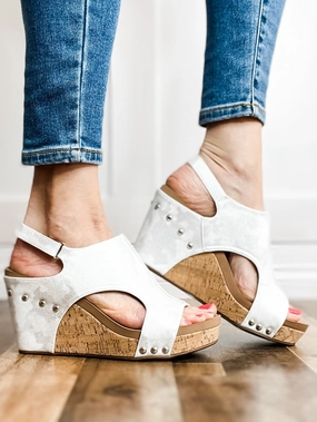 Corkys Tiffanee Wedge Sandals in White Metallic