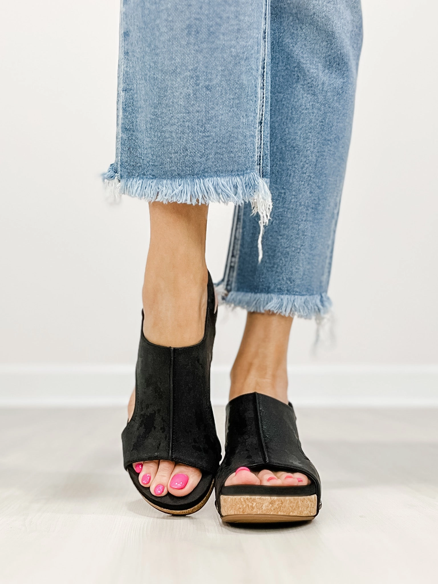 Corkys Volta II Wedge Sandals in Black Metallic