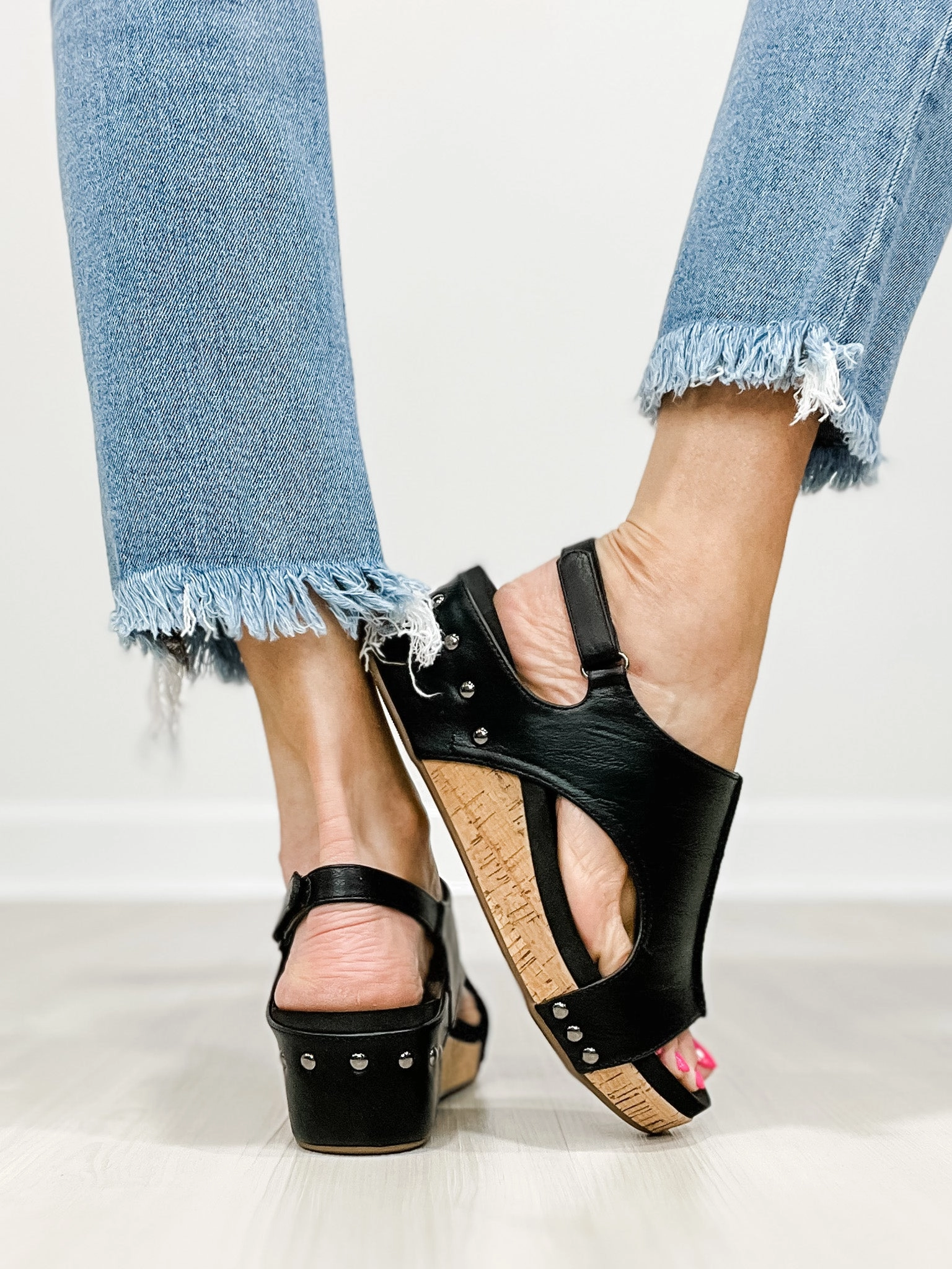 Corkys Volta II Wedge Sandals in Black Smooth