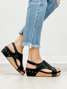 Corkys Volta II Wedge Sandals in Black Smooth