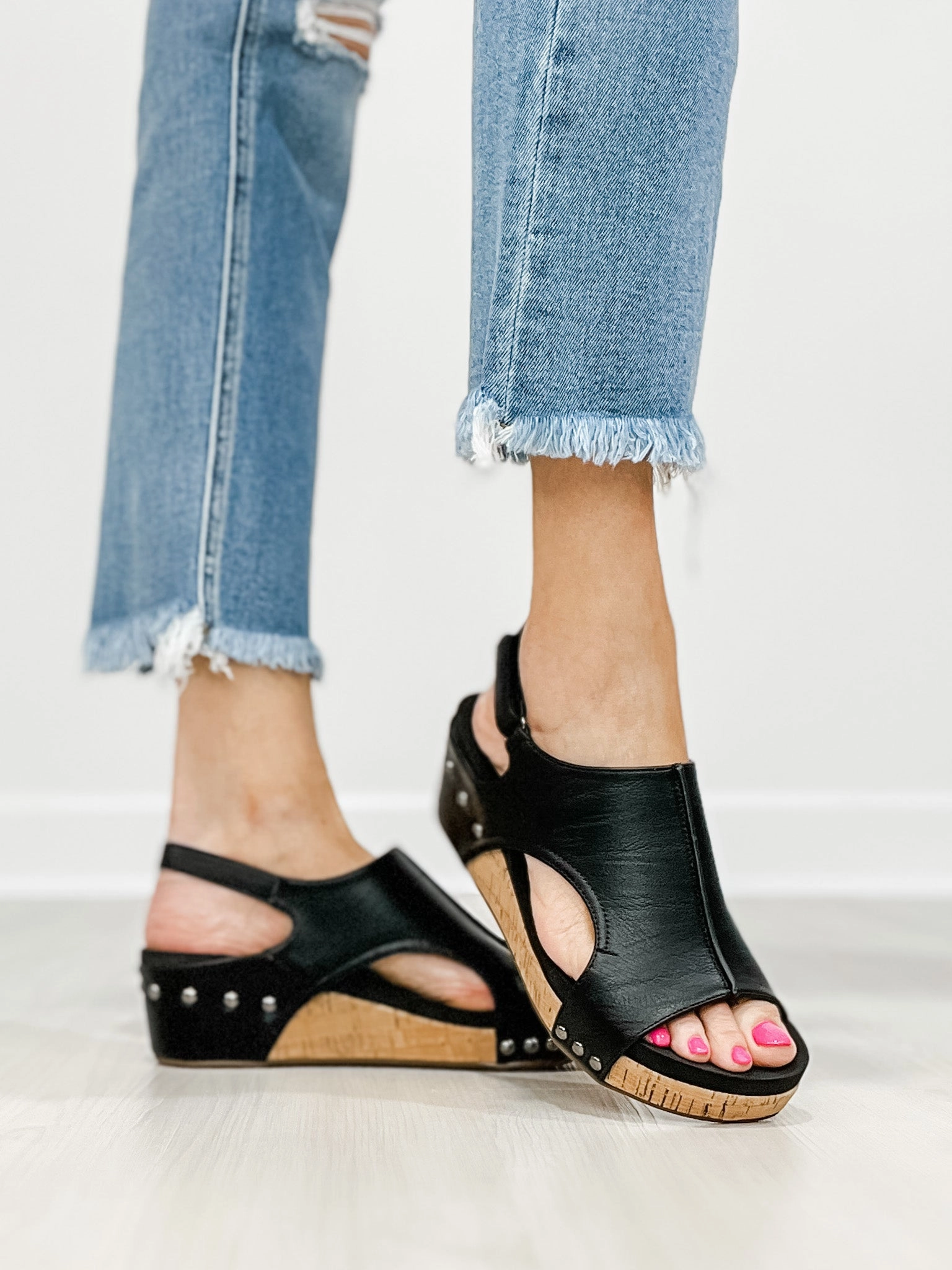 Corkys Volta II Wedge Sandals in Black Smooth
