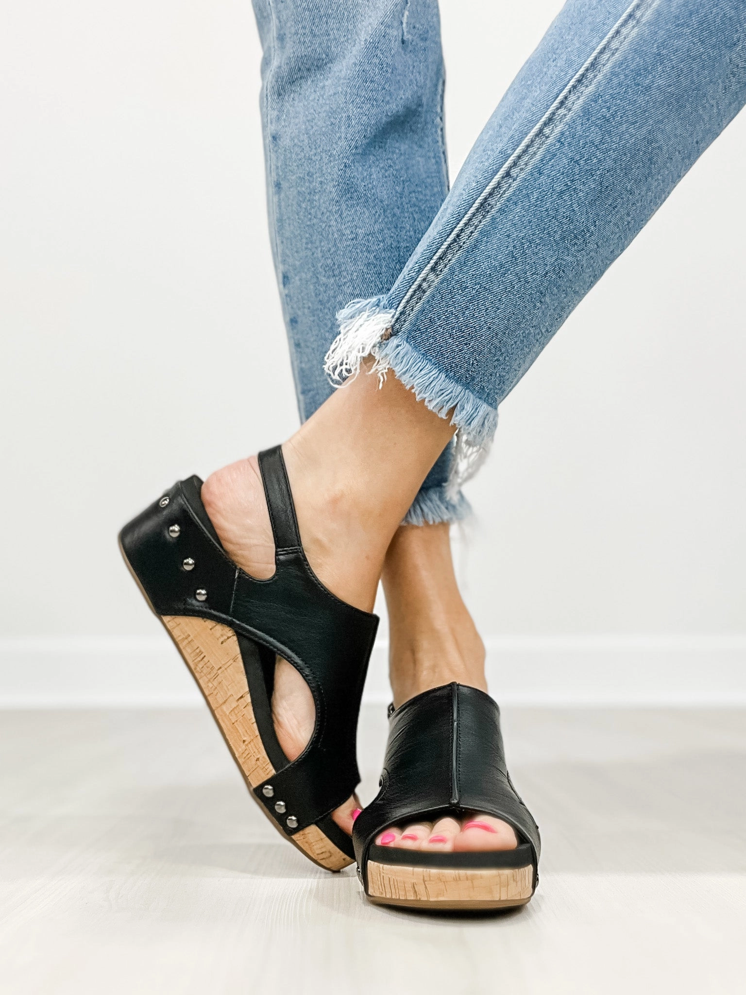 Corkys Volta II Wedge Sandals in Black Smooth