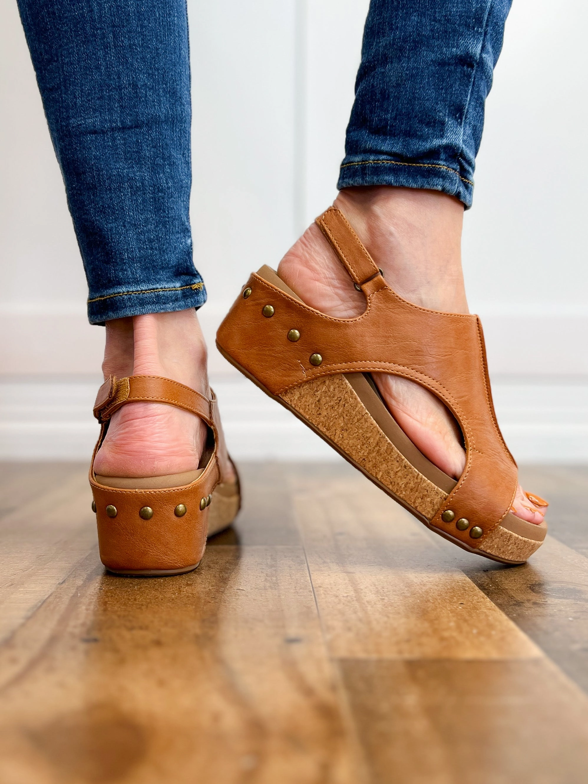 Corkys Volta II Wedge Sandals in Cognac Smooth