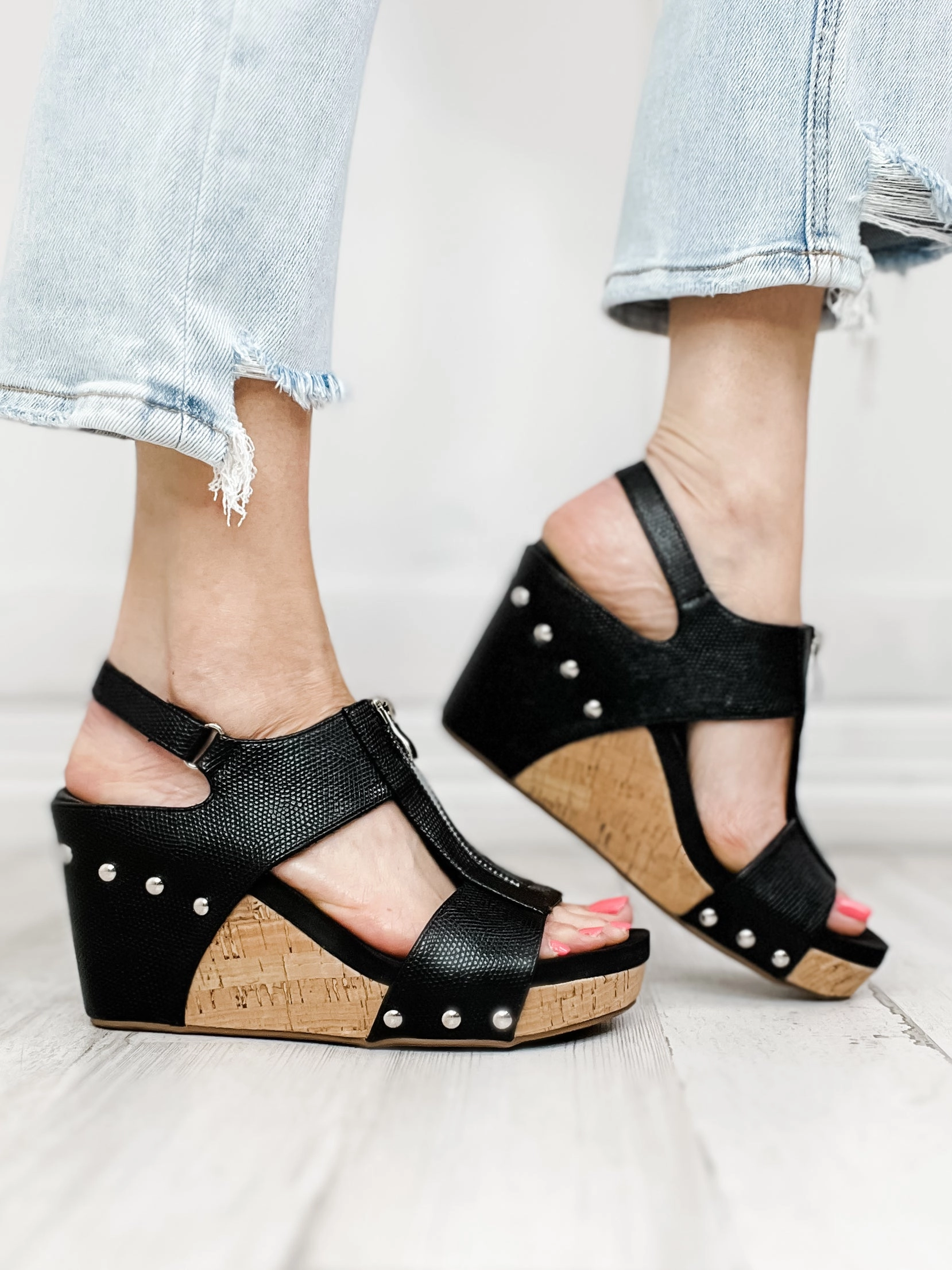 Corkys Zip It Good Wedge Sandals in Black