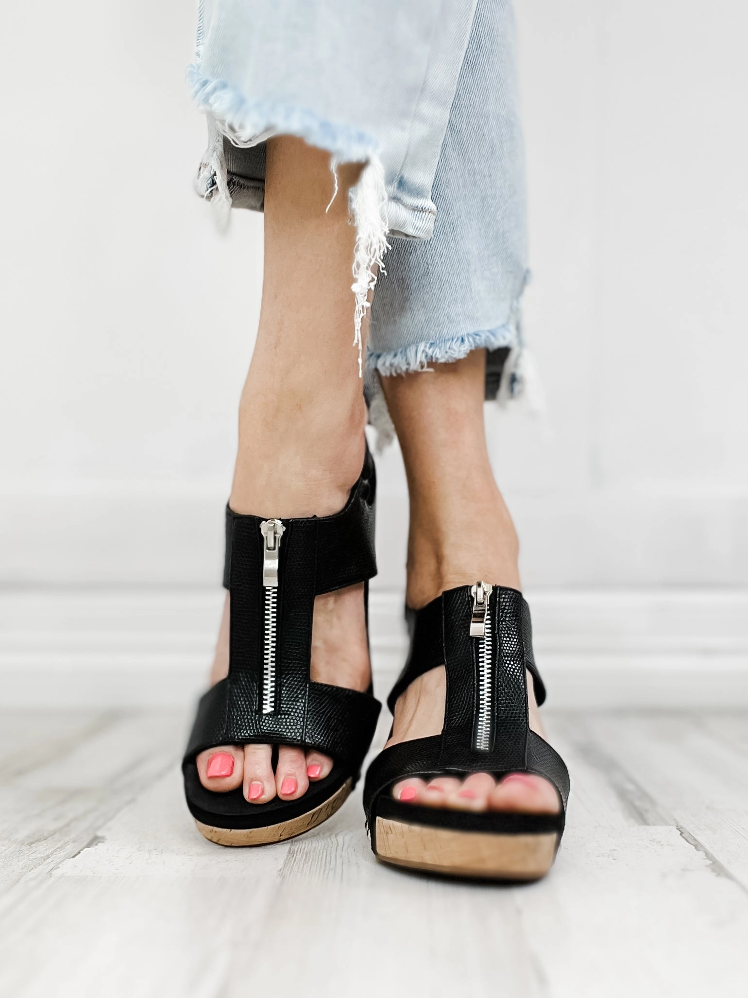 Corkys Zip It Good Wedge Sandals in Black