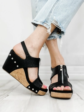 Corkys Zip It Good Wedge Sandals in Black