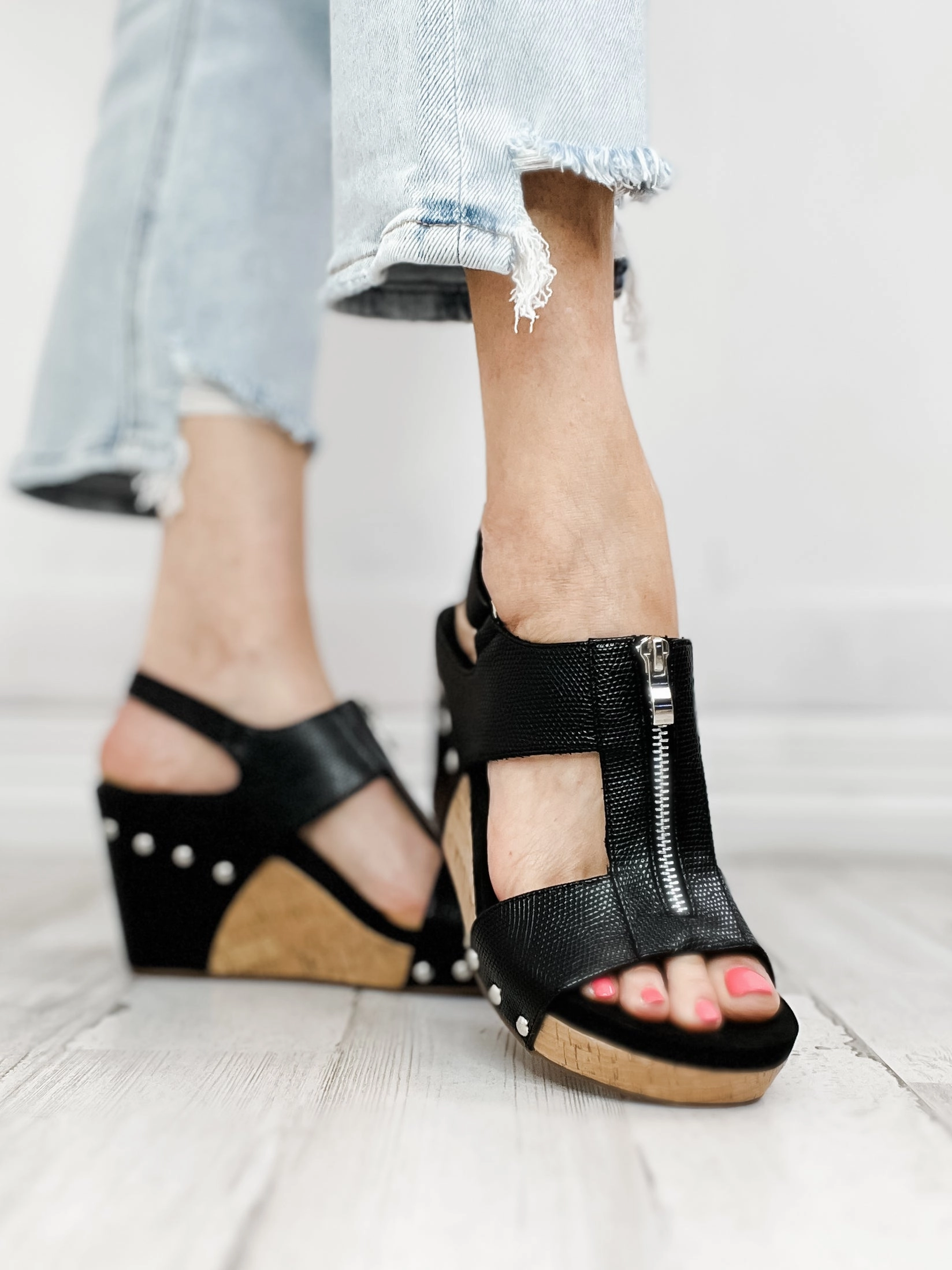Corkys Zip It Good Wedge Sandals in Black