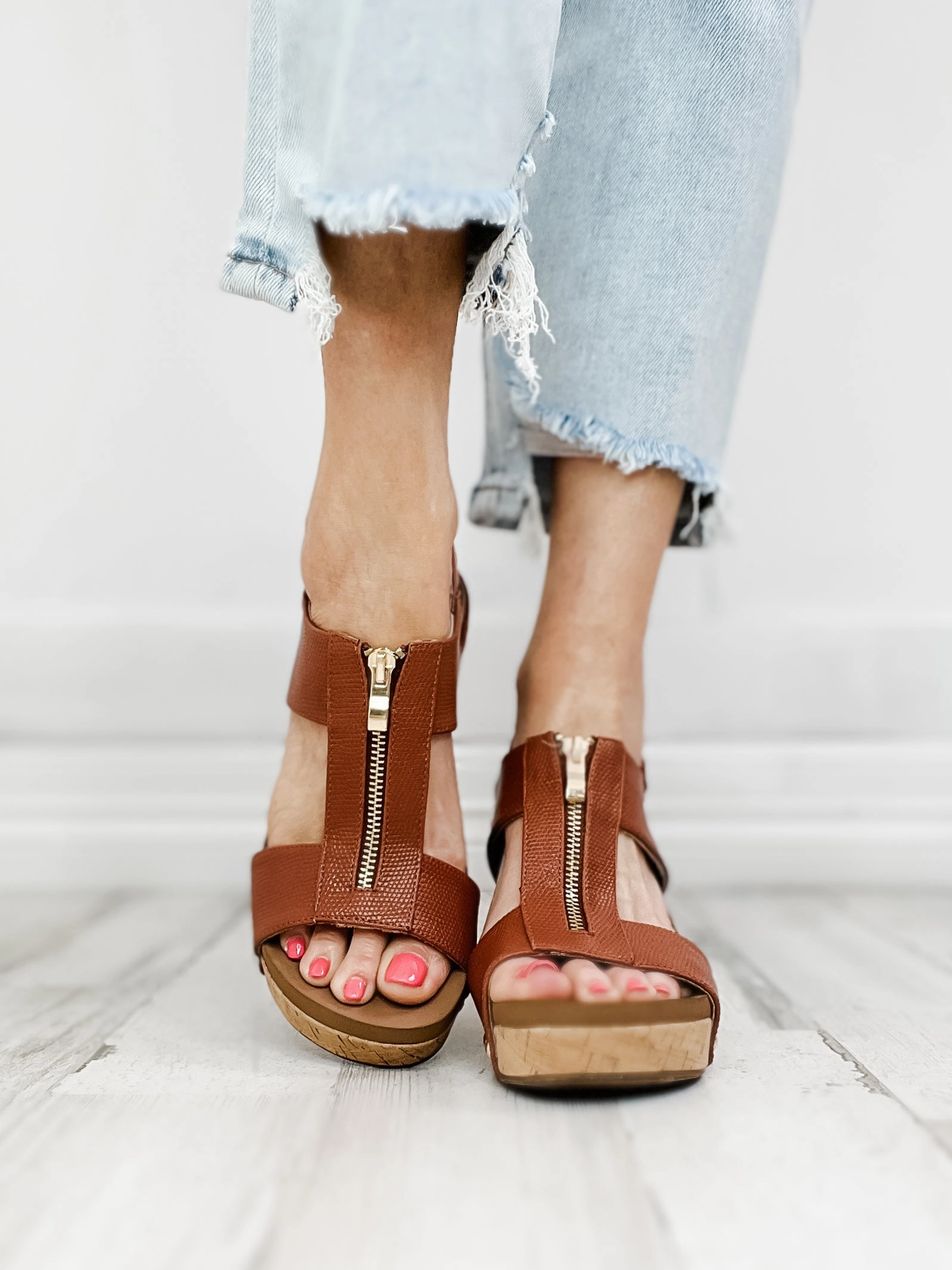 Corkys Zip It Good Wedge Sandals in Cognac
