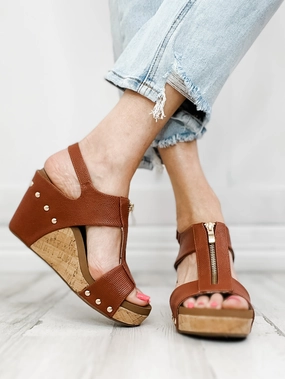 Corkys Zip It Good Wedge Sandals in Cognac