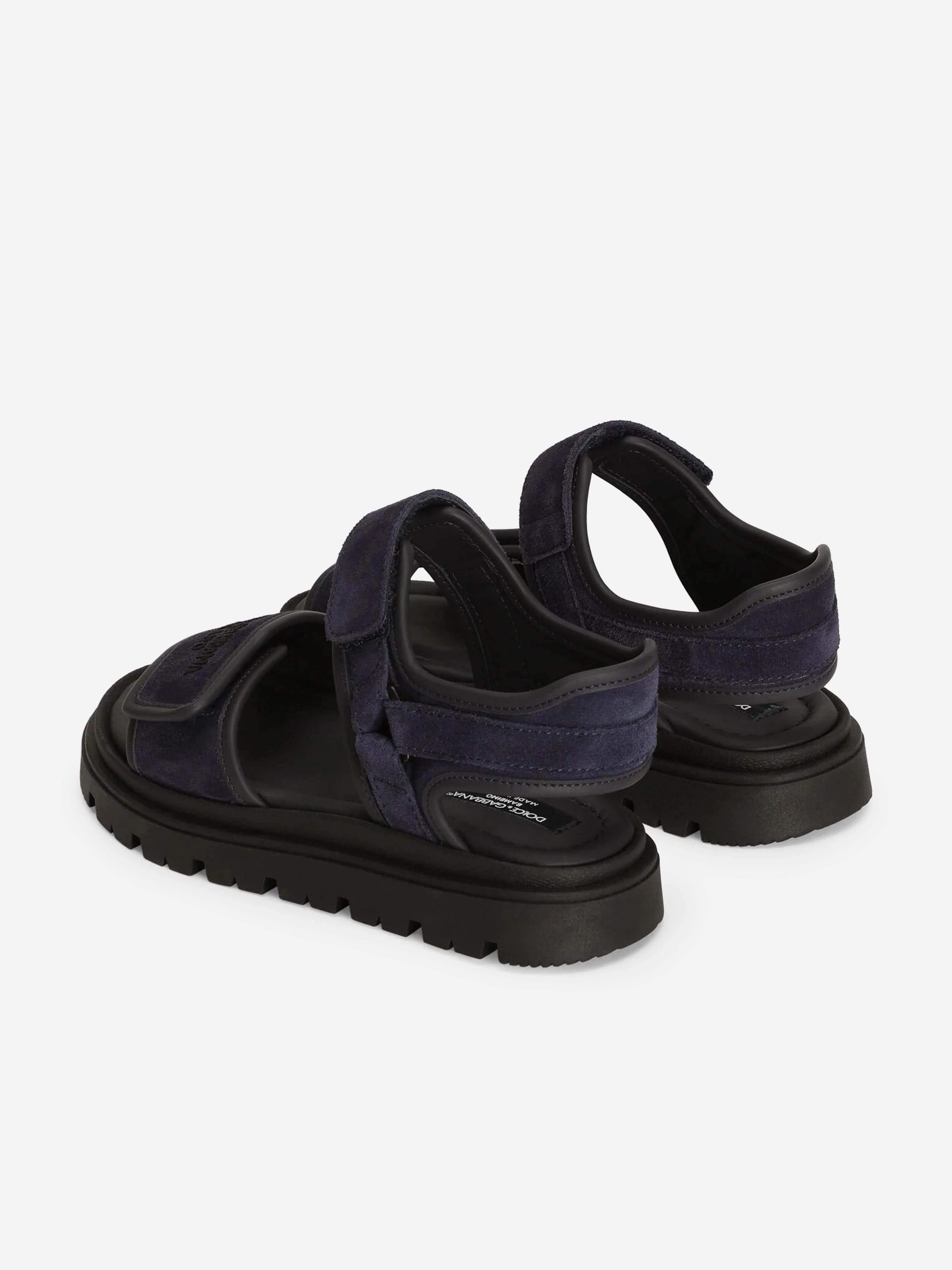 Dolce & Gabbana Boys Leather Velcro Strap Sandals in Navy