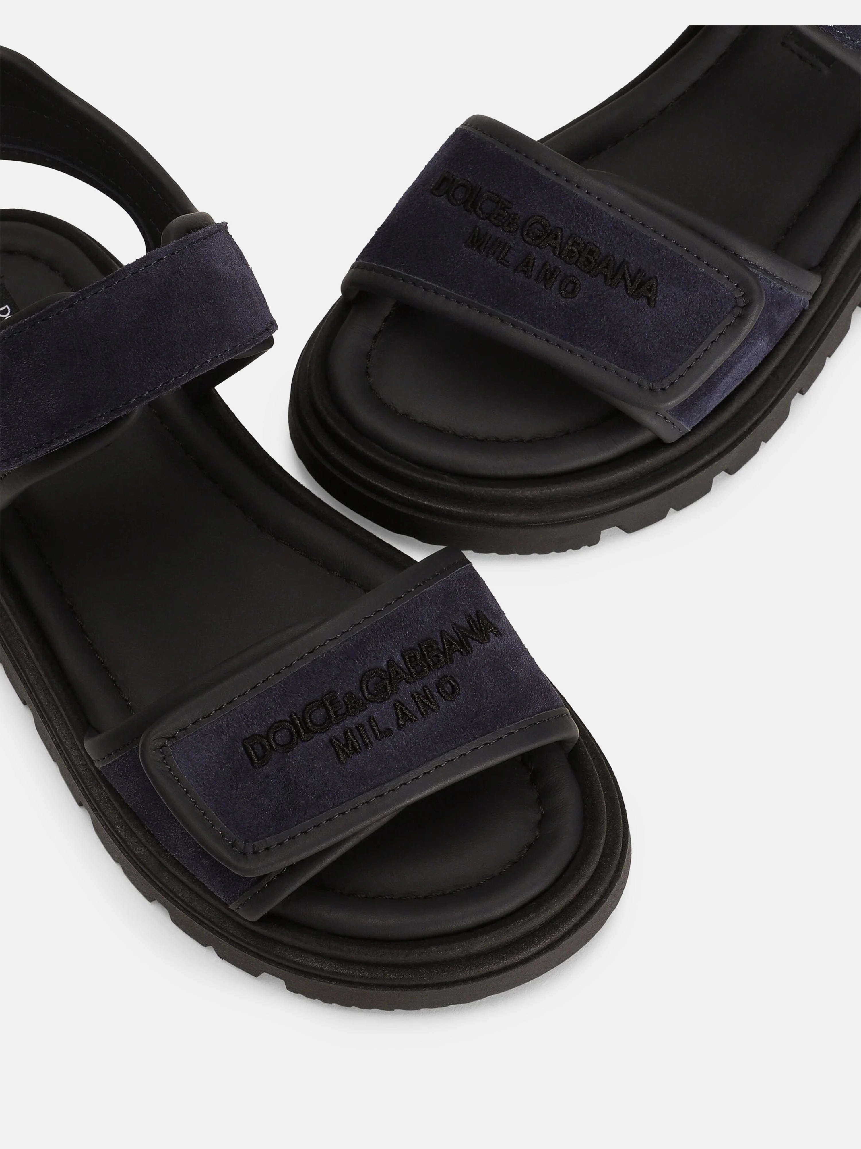 Dolce & Gabbana Boys Leather Velcro Strap Sandals in Navy
