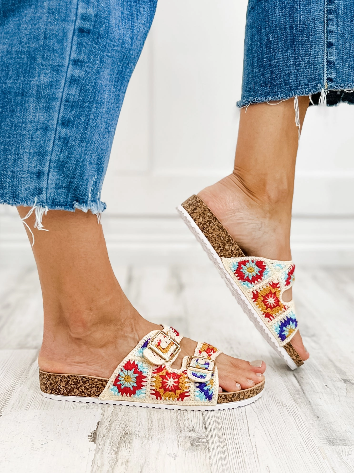 Double Buckle Crochet Slide Sandals