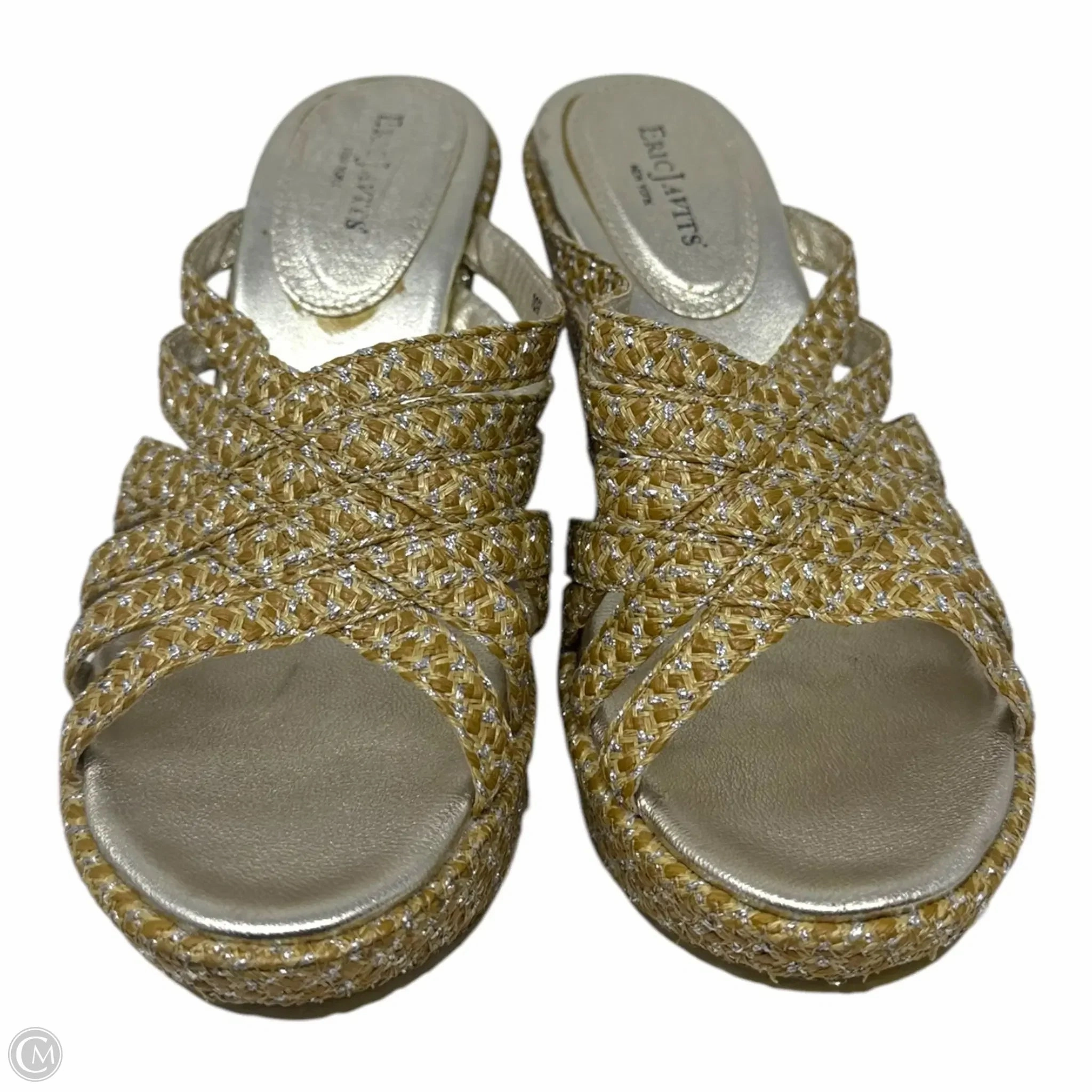 Edy Wedge Sandals By Eric Javitz In Cream & Silver, Size: 10