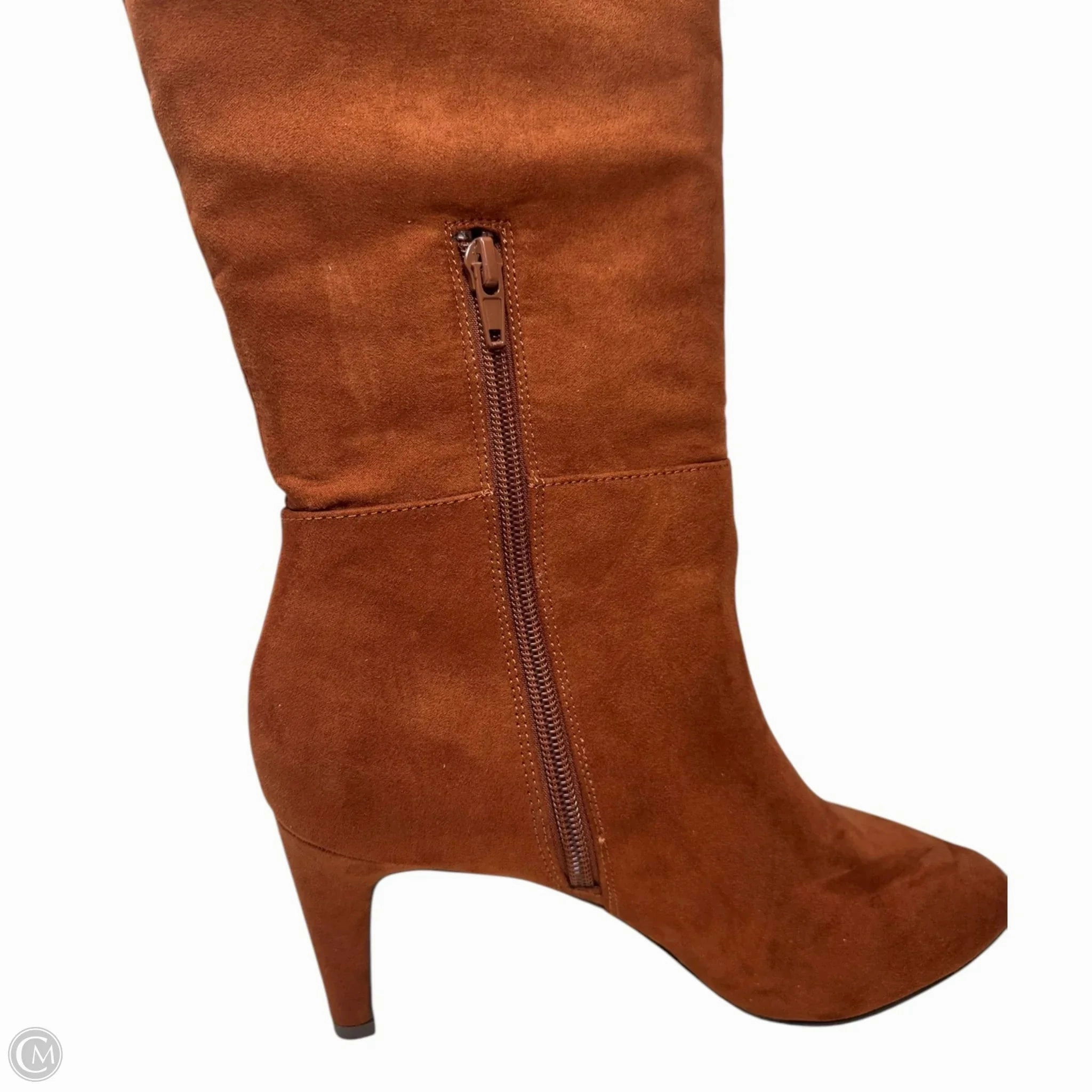 Faux Suede Boots Knee Heels By Loft In Brown, Size: 8