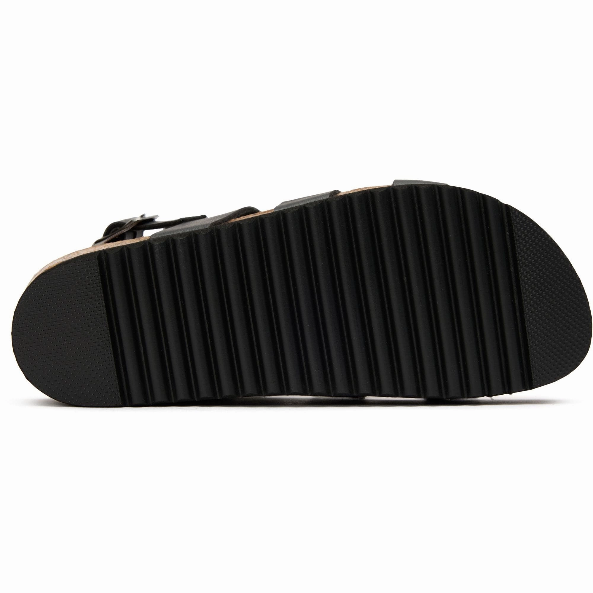 Fig Women's Vegan Leather Ankle Strap Footbed Sandals | Black