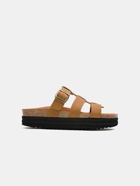 Fig Women's Vegan Suede Slide Footbed Sandals | Tan