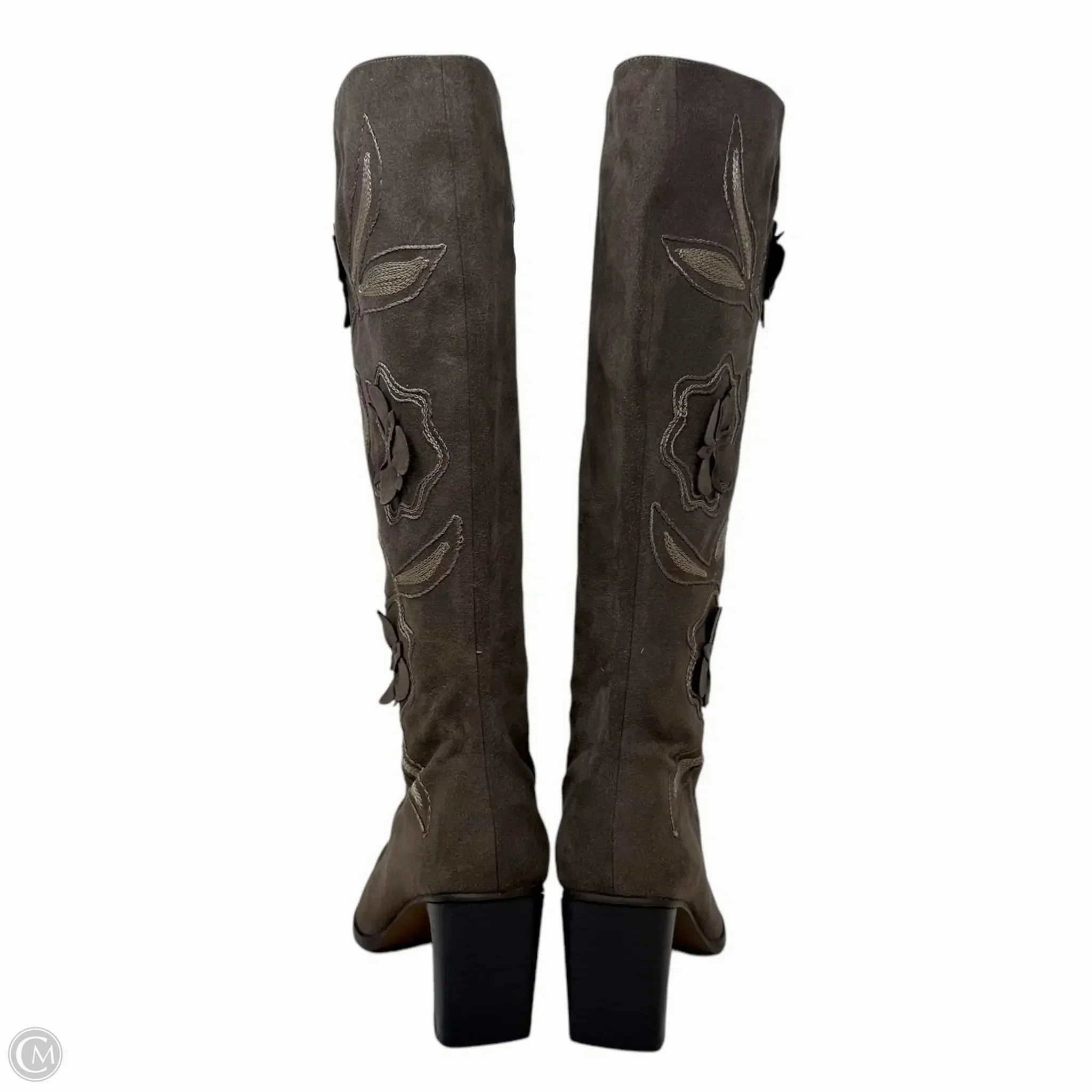 Floral Appliqué Suede Tall Boots By Sesto Meucci In Brown, Size: 9