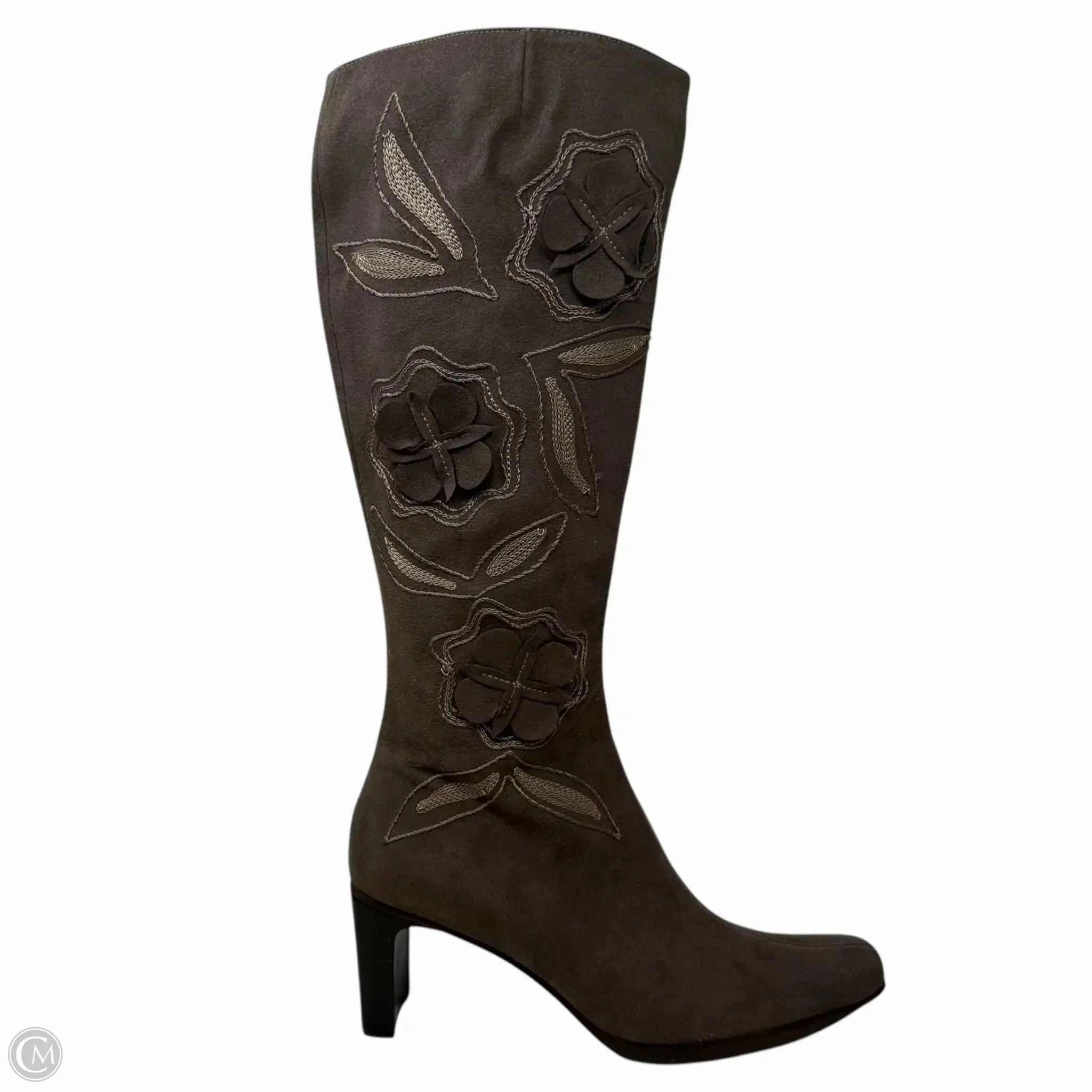 Floral Appliqué Suede Tall Boots By Sesto Meucci In Brown, Size: 9