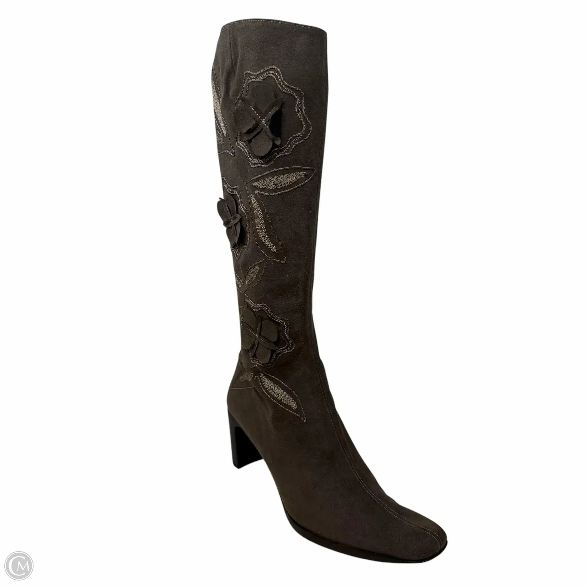 Floral Appliqué Suede Tall Boots By Sesto Meucci In Brown, Size: 9