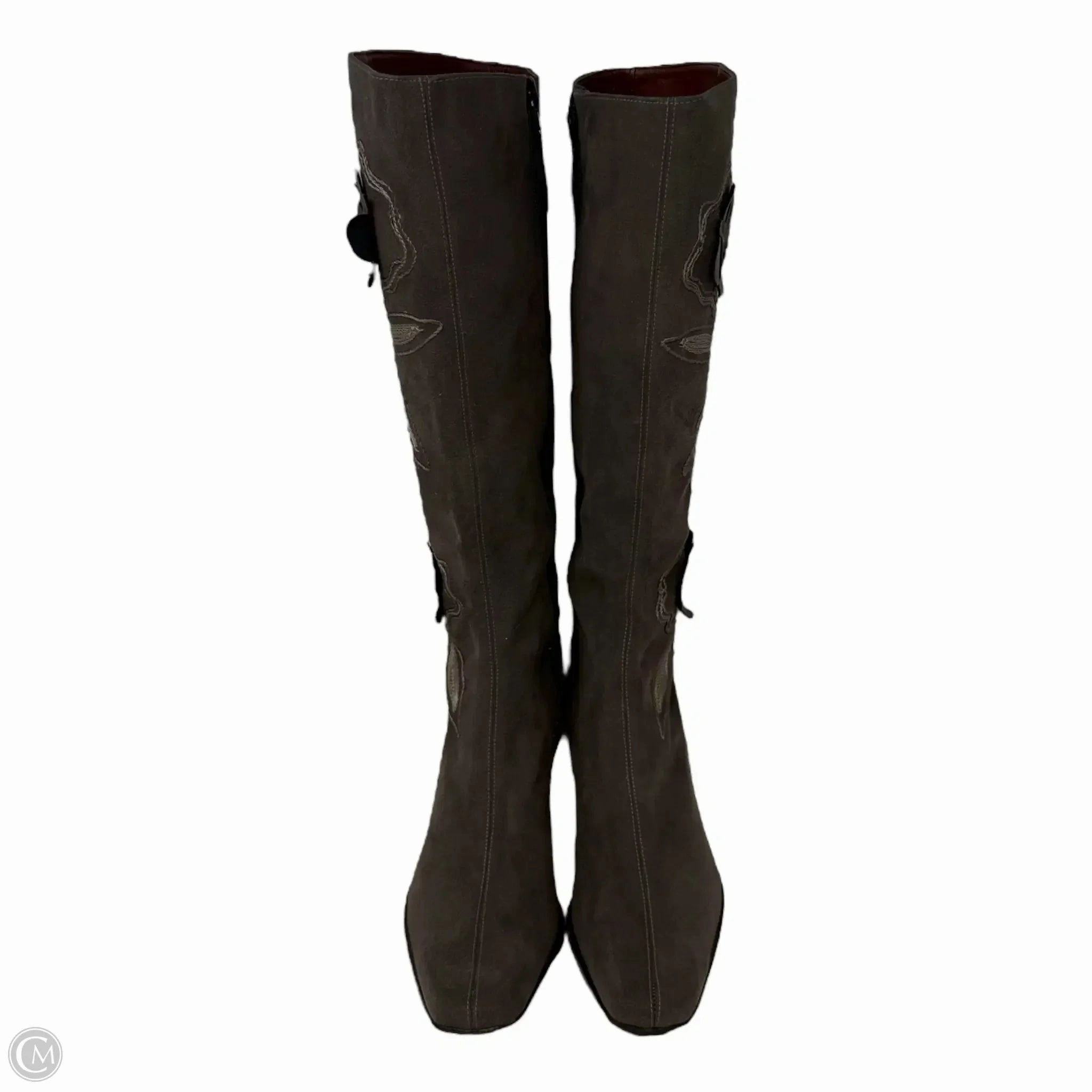 Floral Appliqué Suede Tall Boots By Sesto Meucci In Brown, Size: 9