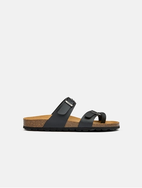 Garlic Women's Comfort Vegan Leather Footbed Sandals | Black
