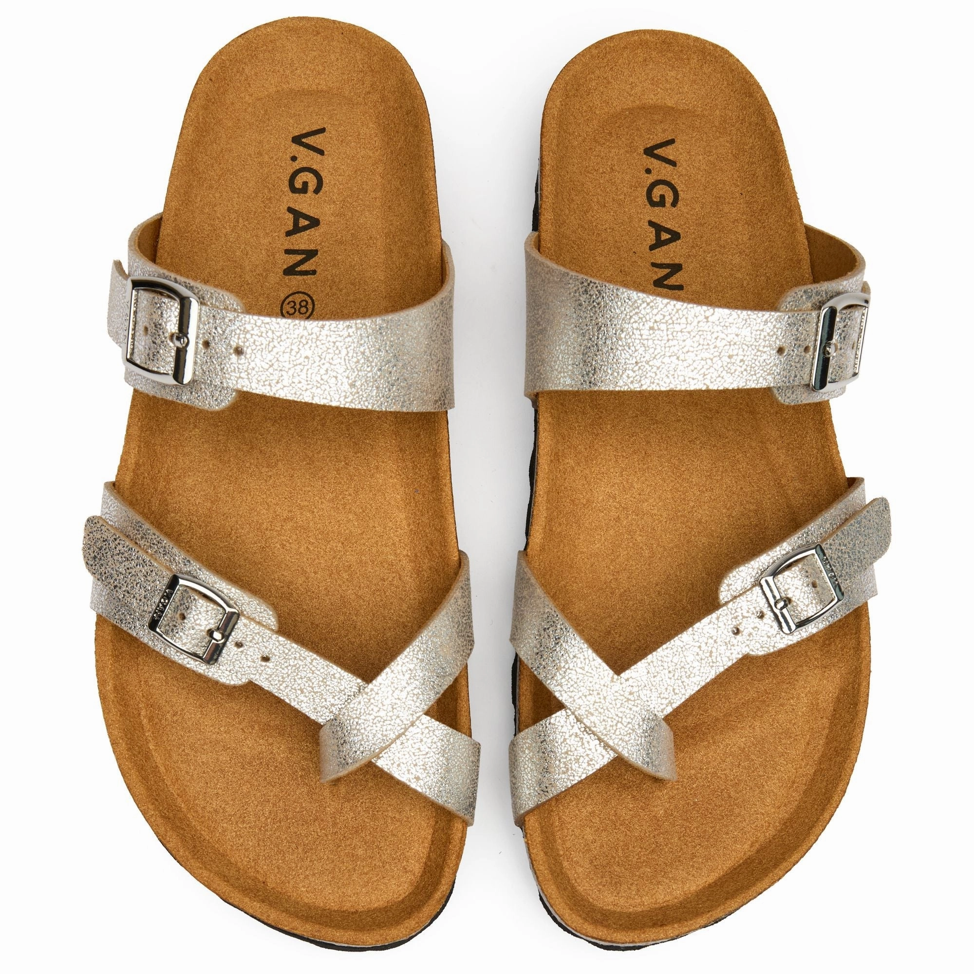 Garlic Women's Comfort Vegan Leather Footbed Sandals | Metallic