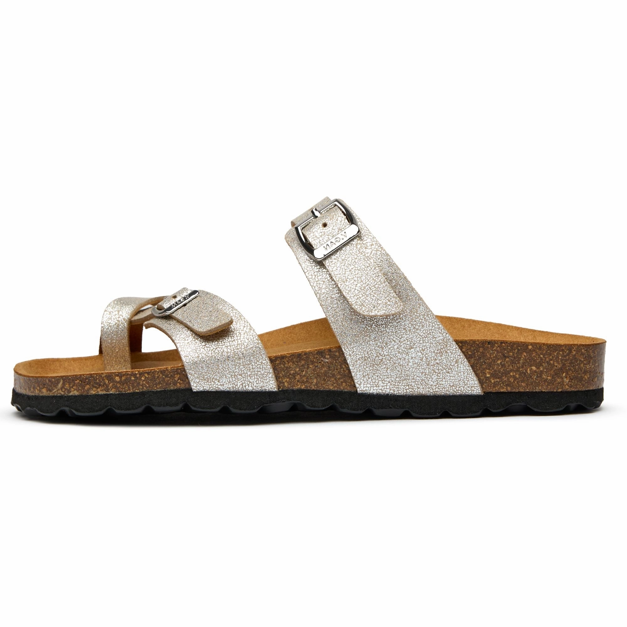 Garlic Women's Comfort Vegan Leather Footbed Sandals | Metallic