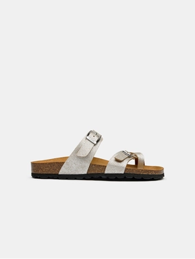 Garlic Women's Comfort Vegan Leather Footbed Sandals | Metallic