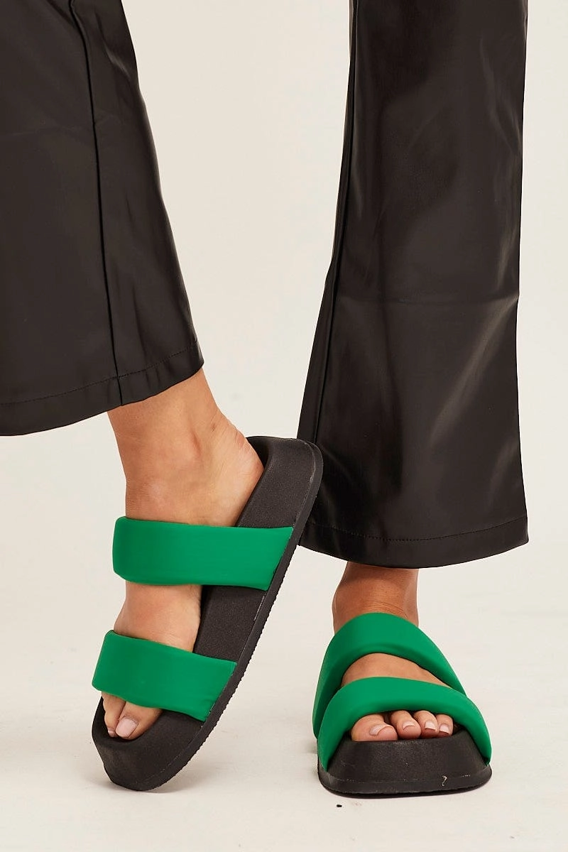 Green Flatform Slide Sandals