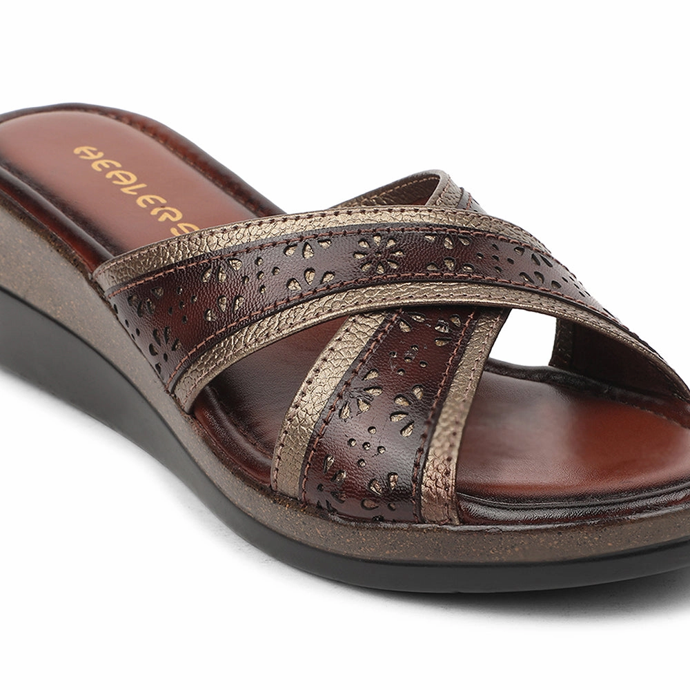 Healers Golden Casual Wedge Heel Sandal For Women TLO-102 By Liberty