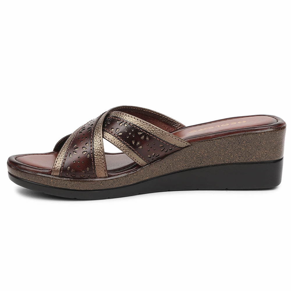 Healers Golden Casual Wedge Heel Sandal For Women TLO-102 By Liberty