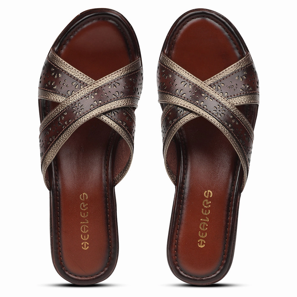 Healers Golden Casual Wedge Heel Sandal For Women TLO-102 By Liberty