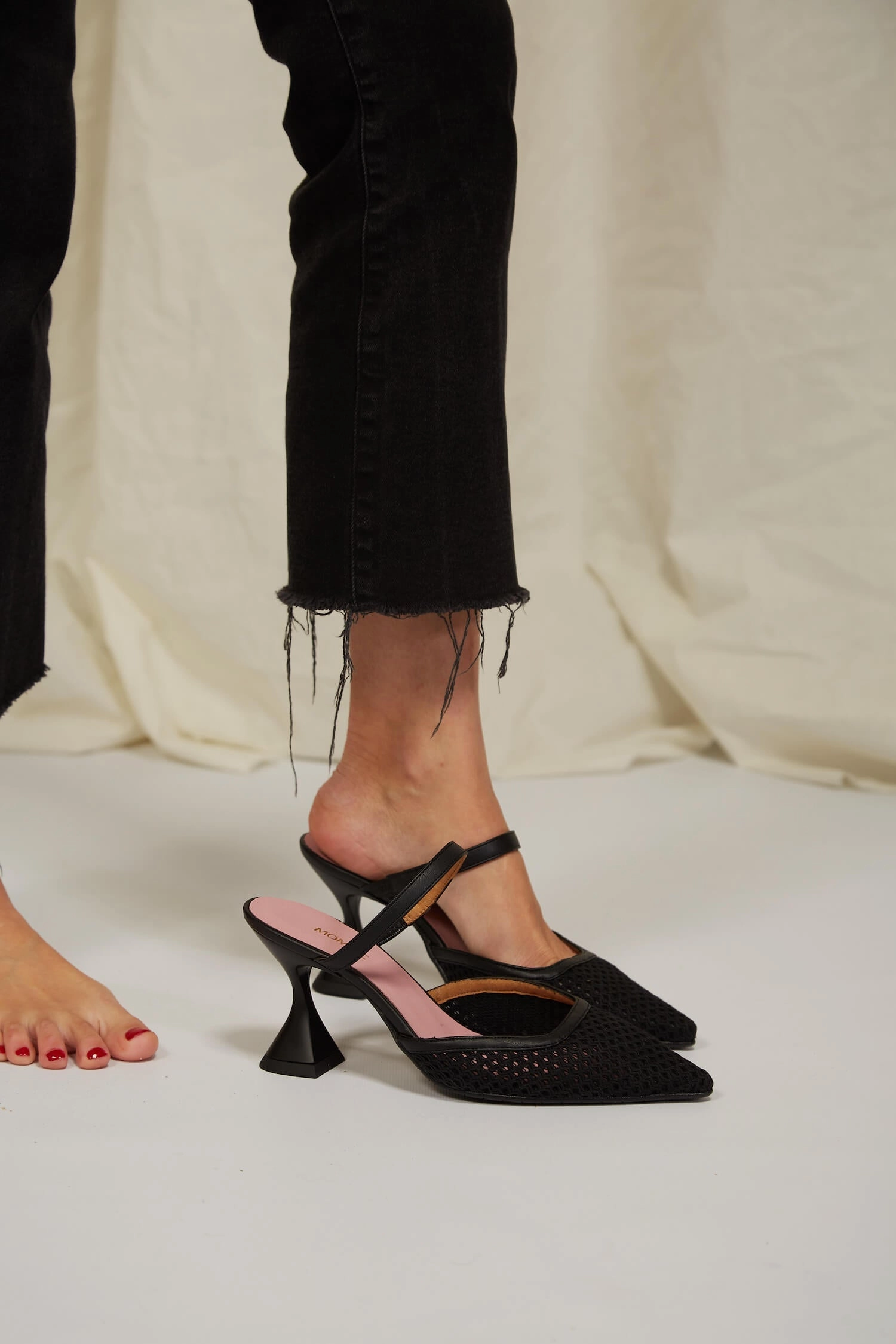 Ibiza Cotton Mesh Pointed Heels | Black