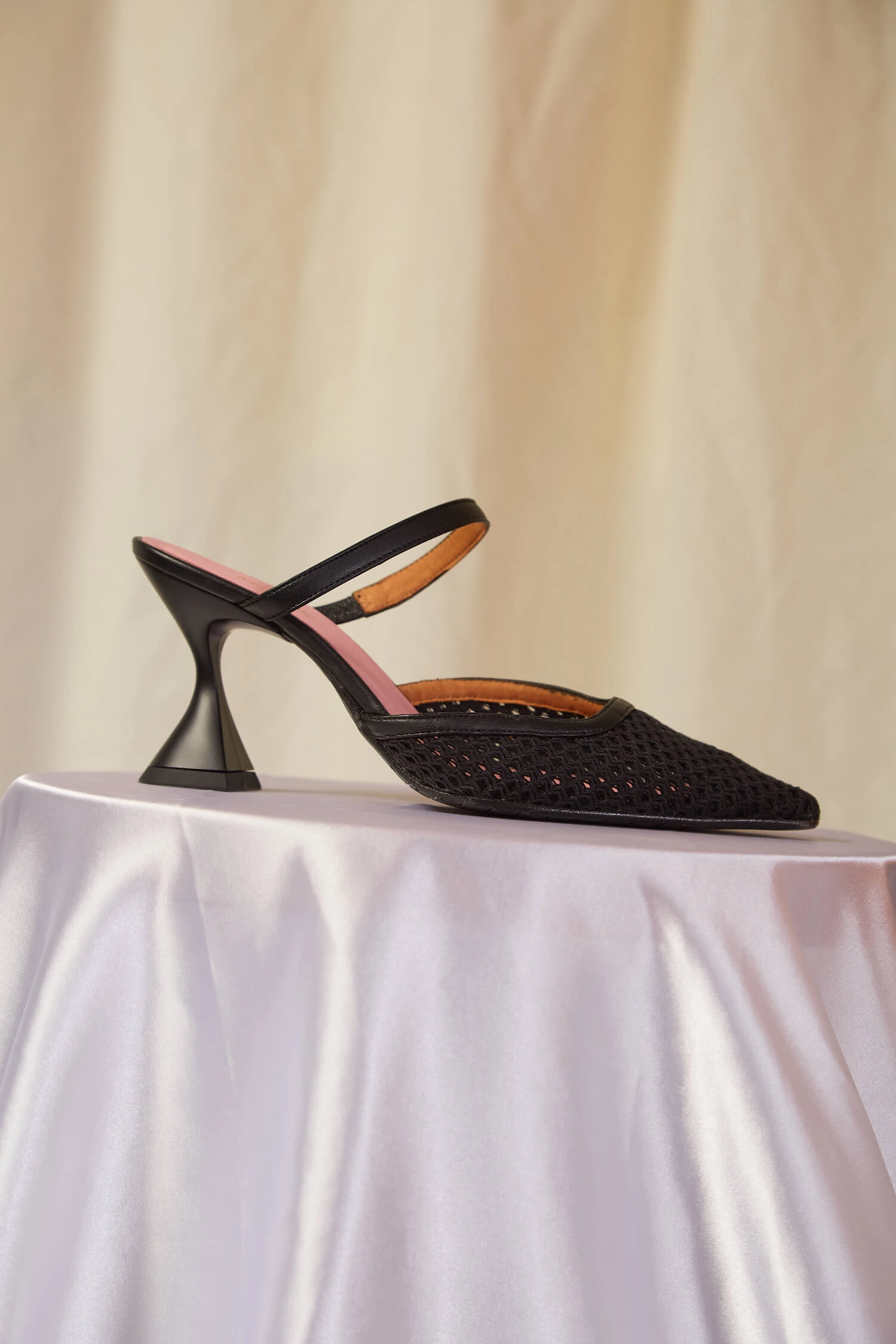 Ibiza Cotton Mesh Pointed Heels | Black