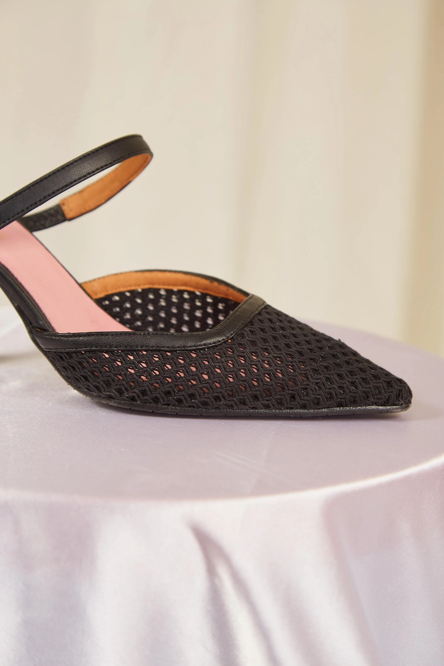 Ibiza Cotton Mesh Pointed Heels | Black