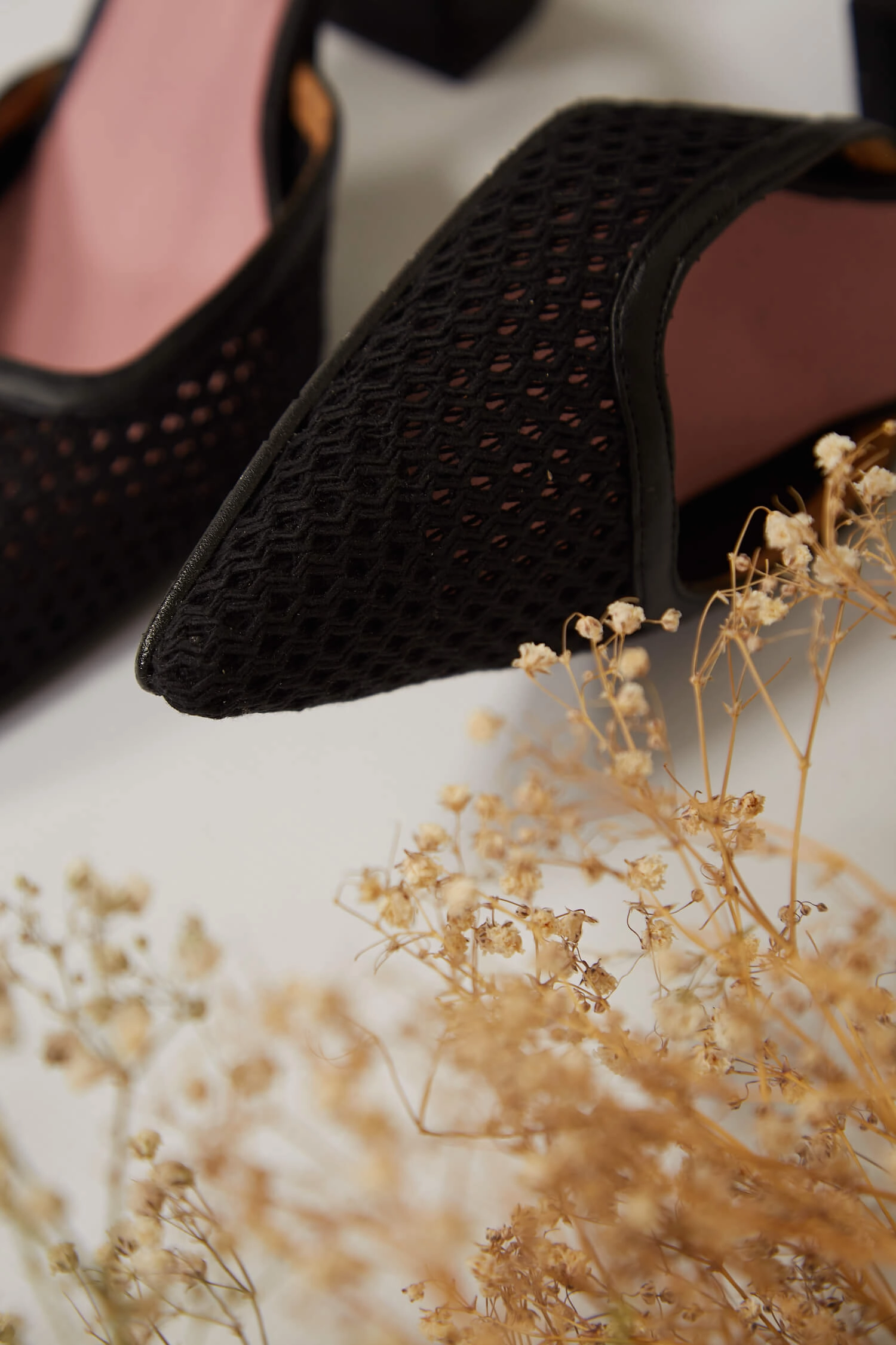 Ibiza Cotton Mesh Pointed Heels | Black