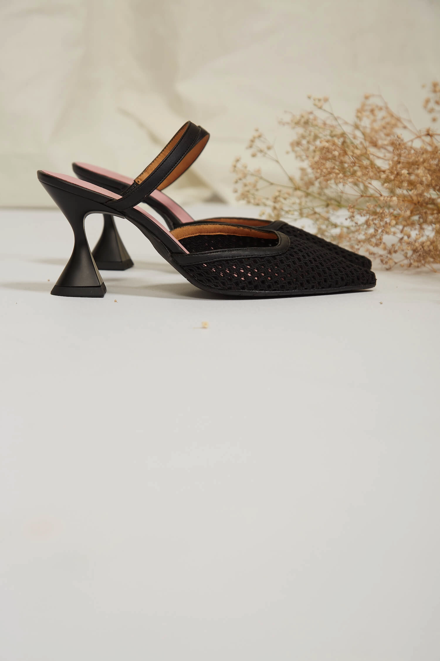 Ibiza Cotton Mesh Pointed Heels | Black
