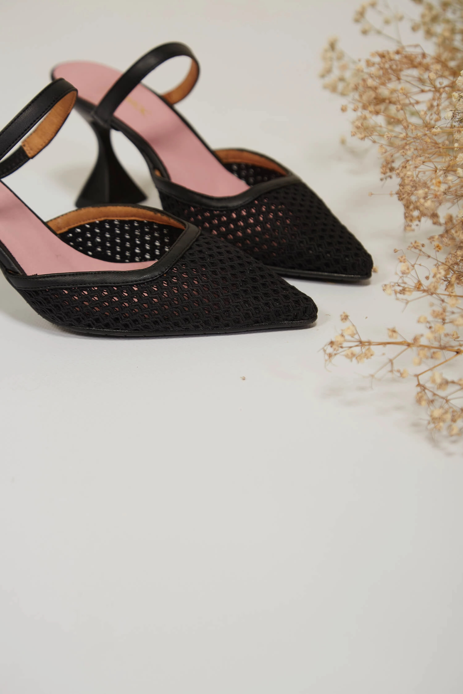 Ibiza Cotton Mesh Pointed Heels | Black