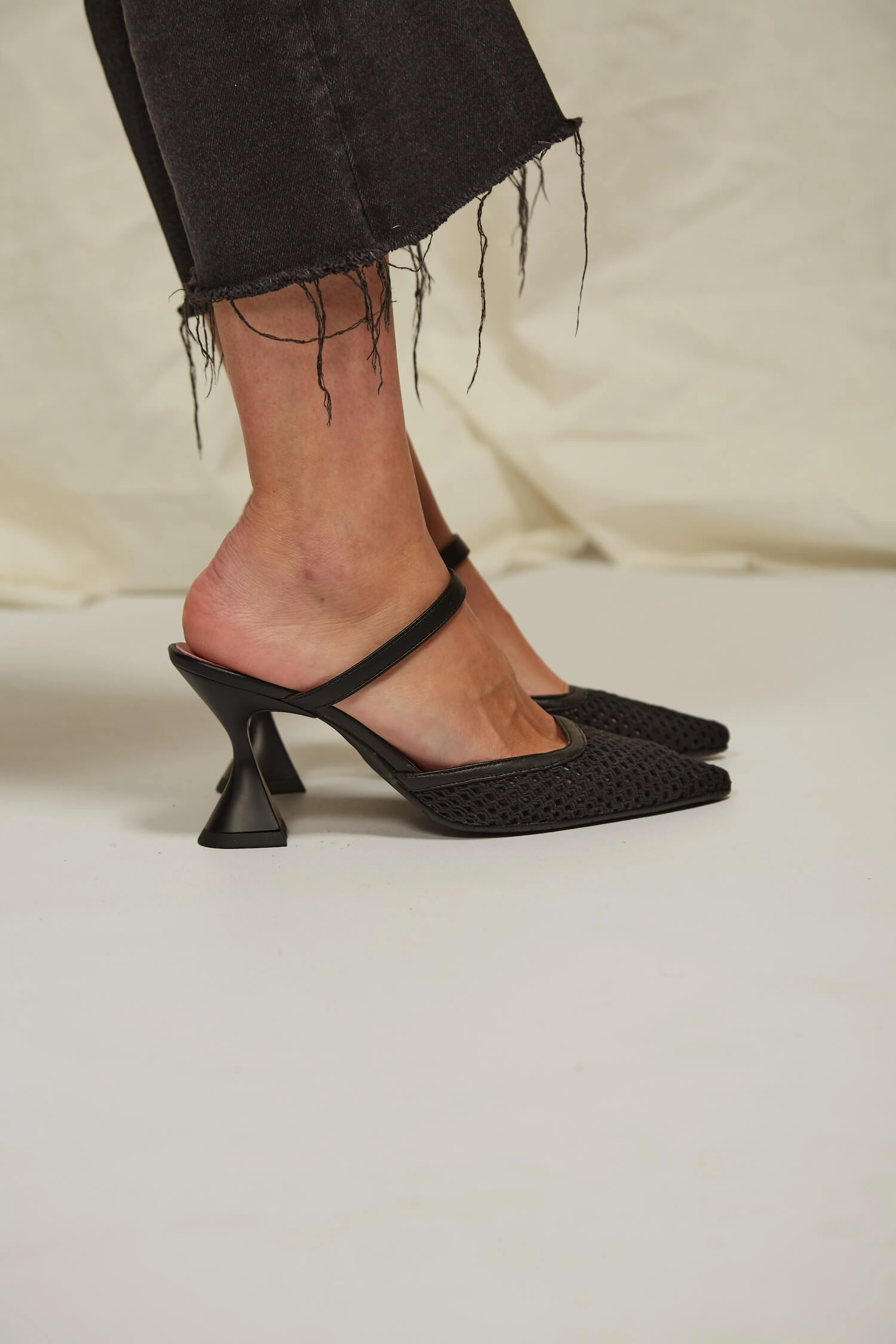 Ibiza Cotton Mesh Pointed Heels | Black