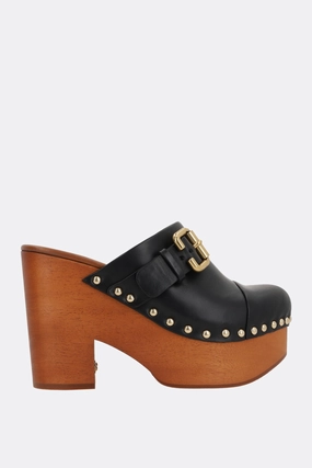 Jeanette smooth leather platform clogs