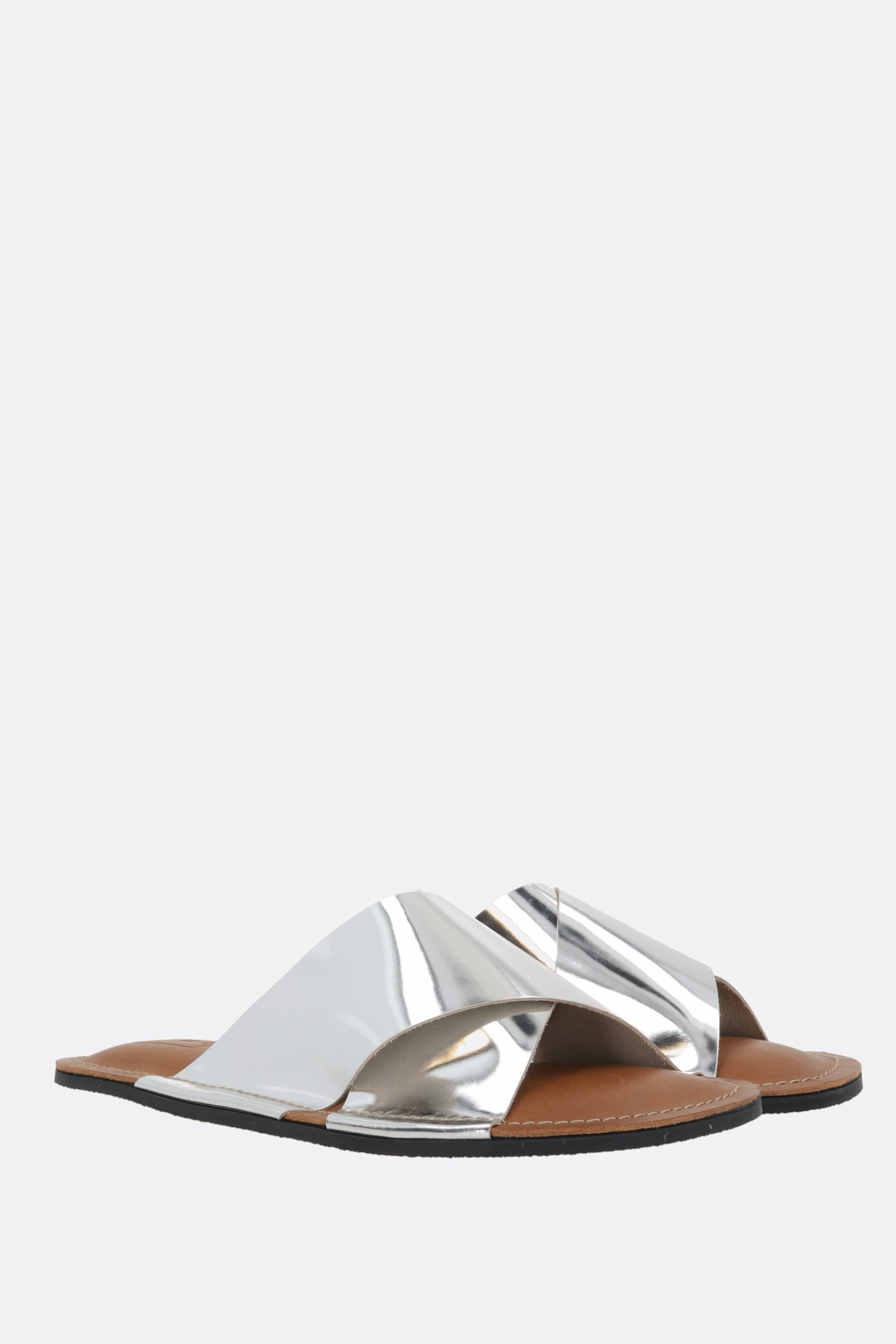 laminated leather slide sandals