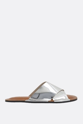 laminated leather slide sandals